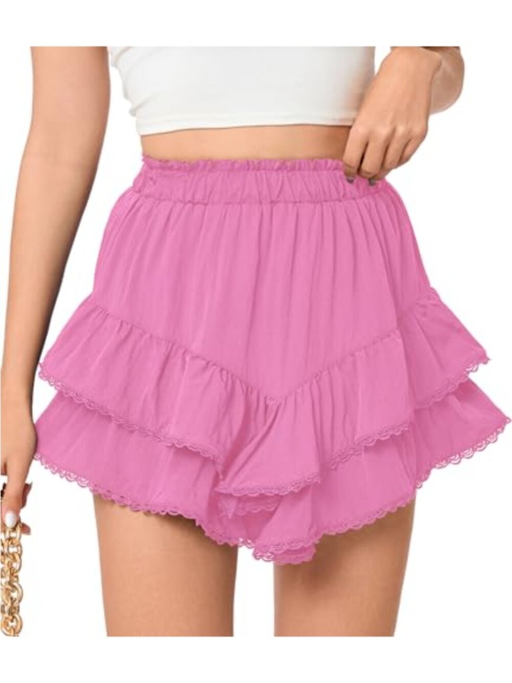 High Waisted Ruffle Tiered Skort with Built-in Shorts, Cotton Blend, Flowy